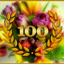 Colourful poster with number 100 in the middle.