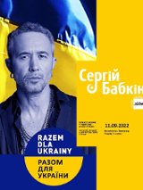 Concert poster: photo of the artist in yellow and blue colours and information about the event.