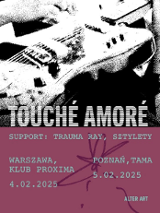 Black and white blurry photo of a guitar, with information about the event underneath.