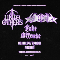 Concert poster: bands' names ad information about the event on black background.