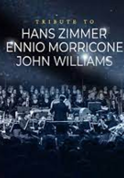 Concert poster in dark blue and white colours: photo of the orchestra on stage. In the top of the poster title of the concert.