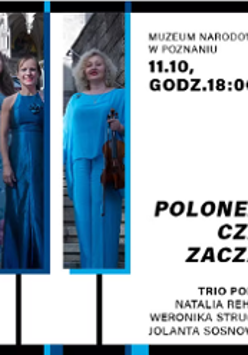 Concert poster with information about the event and photos of three women dressed in blue.