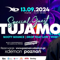 Poster - information about the event on dark violet background.