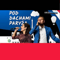 Event poster - a female and a male singers with microphones in their hands. The title of the concert as a background.