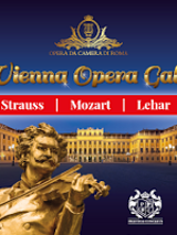 Concert poster with golden monument of a man playing the violin.