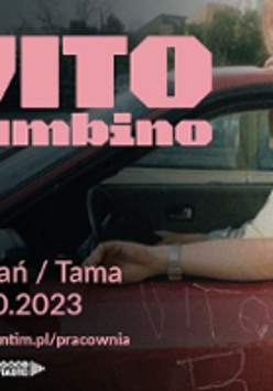 Concert poster: photo of a man sitting in a car and information about the event.