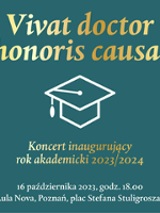 Concert poster: information about the concert and a drawing of an academic mortarboard in the middle of the poster.