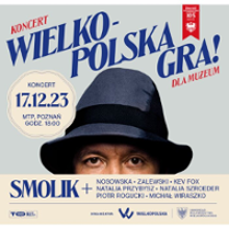 Concert poster with information about the event and half of a man's face in a hat.