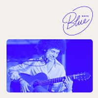 Poster in white and blue colours: photo of Will Santt playing the guitar. In the upper right corner Blue Note club logo.