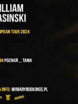 Concert poster with information about the event. Black background.