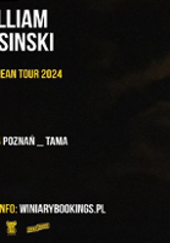 Concert poster with information about the event. Black background.