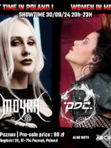 Concert poster with two separate photos of two women and information about the event.