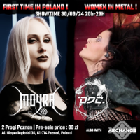 Concert poster with two separate photos of two women and information about the event.