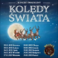 Concert poster: Santa's sleigh; the Moon and dark blue sky as a background. In the bottom information about the event.