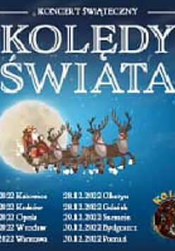 Concert poster: Santa's sleigh; the Moon and dark blue sky as a background. In the bottom information about the event.
