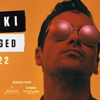 Concert poster: photo of Krzysztof Zalewski in sunglasses on orange background