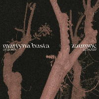 The photo shows tree branches seen at night, in unreal, pink colours and white inscriptions with the names of the artists.