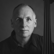 Black and white photo of the artist