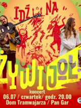 Colourful poster with photos of two musicians and information about the event.