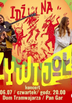 Colourful poster with photos of two musicians and information about the event.