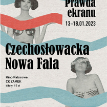 Artistic poster in pastel colors with two women in swimsuits from films presented as part of the review.