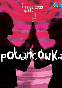 Photo of two people in profile standing opposite each other and touching with their hands.