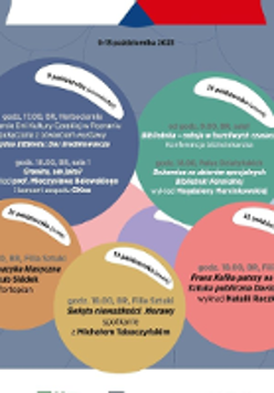 Poster: colourful circles with information about the events in each of them.