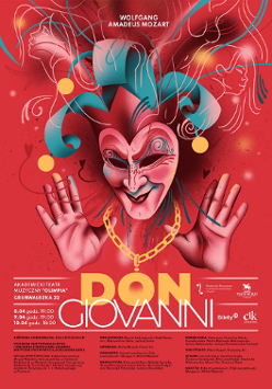 Performance poster: colourful drawing of a clown's face and information about the event