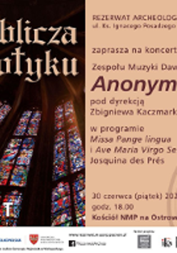 Concert poster with information about the event and with a photo of colourful stained glass windows.