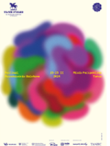 Colourful festival poster: a circle filled with blurry color spots and information about the festival on it