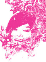 Picture of the artist in pink and white colours