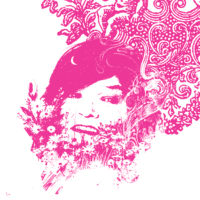 Picture of the artist in pink and white colours