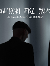 Black and white event poster with white captions - information about the concert