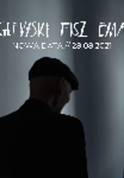 Black and white event poster with white captions - information about the concert