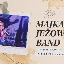 Photo of the artist on the left, black captions on the right