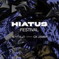 White inscription (name of the festival) on violet, grey and black background.