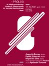 Graphics showing a violin on a maroon background. White inscriptions with information about the concert.