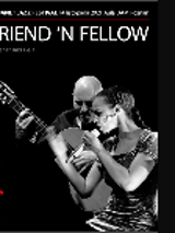 Black and white picture of the duo - a singing woman and a man playing the guitar