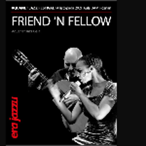 Black and white picture of the duo - a singing woman and a man playing the guitar