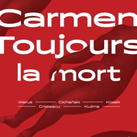 Event poster - white inscriptions (information about the event) on red background.