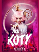 Photo of a dancer on red-pink background, white inscription - the title of the performance.