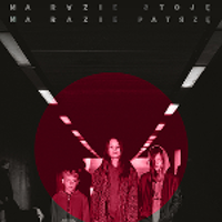 Event poster/ album cover - picture of 3 teenagers in an underground garage