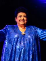 Photo of the singer - a woman in blue dress