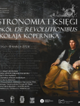 Exhibition poster with painting depicting Copernicus and information about the event.