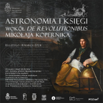 Exhibition poster with painting depicting Copernicus and information about the event.