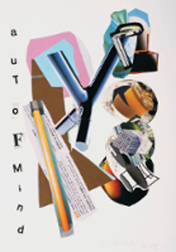 Exhbition poster: various colourful objects and the title of the exhibition.