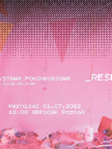 Exhibition poster in pink colours with information about the event