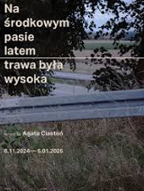 Exhibition poster: grass, metal barrier, trees in the foreground and field in the background; information about the exhibition written.