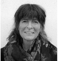 Black and white photo of the artist