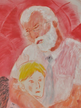 Picture of an elderly man who is hugging a boy